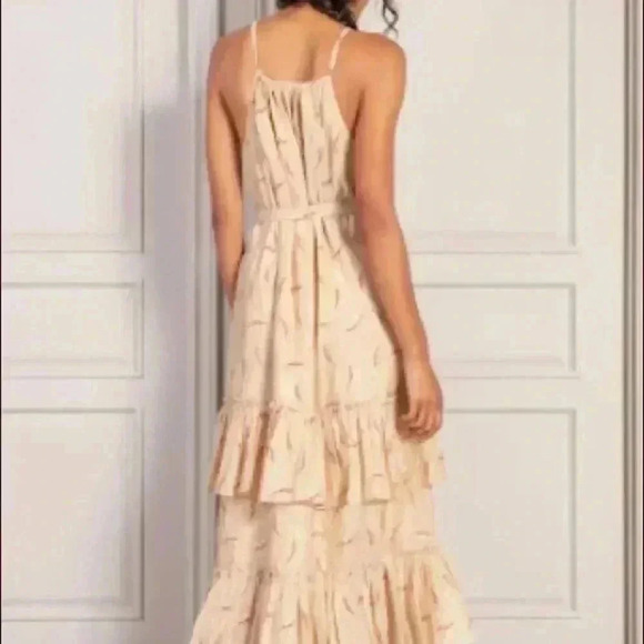 🆕Senlis Red & Gold Leaf Stephanie Tiered Ruffle Tie-Waist Sleeveless Dress S🆕 - Picture 4 of 11